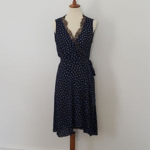 BCBG Cailyn Lace-Trim Dotted Print Wrap Dress